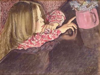 Mädchen mit einer Vase voller Blumen, 1902
